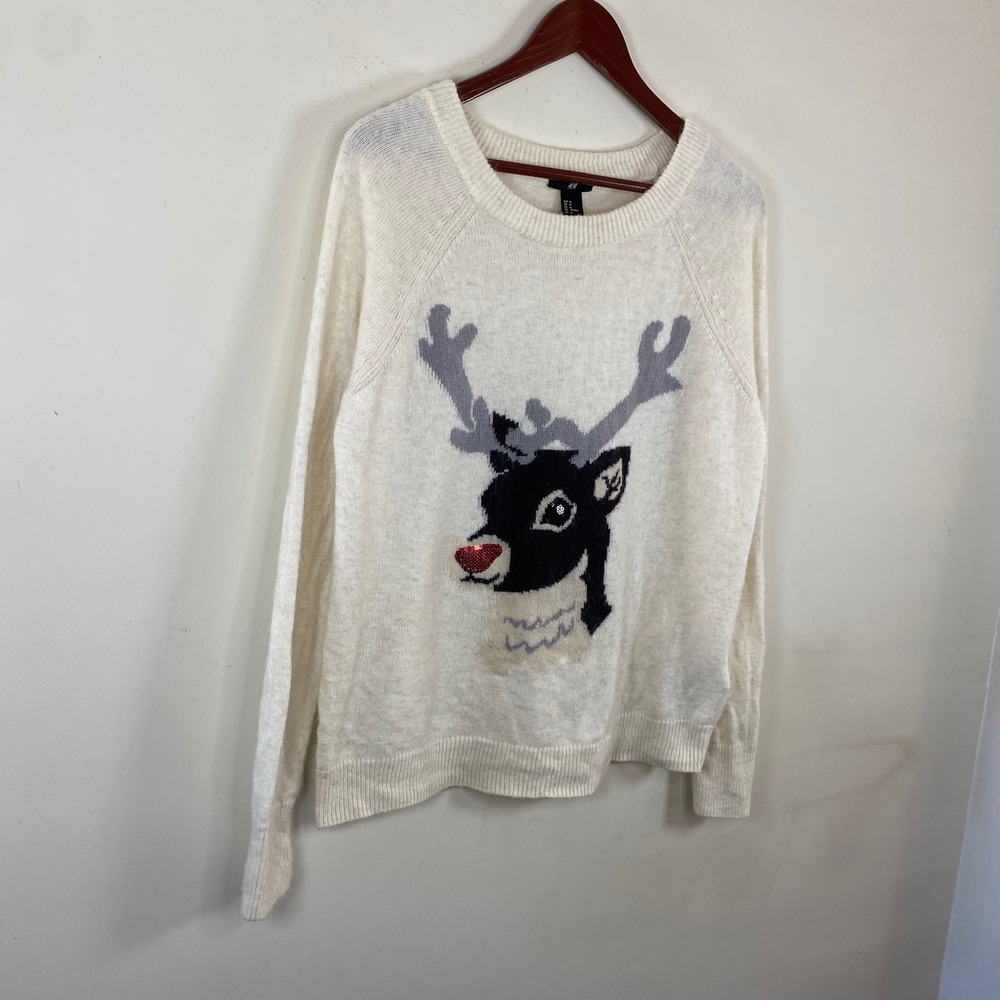 H&M Christmas Sweater Rudolph Alpaca Blend Women's Medium Holiday Sweater Winter - Picture 3 of 7